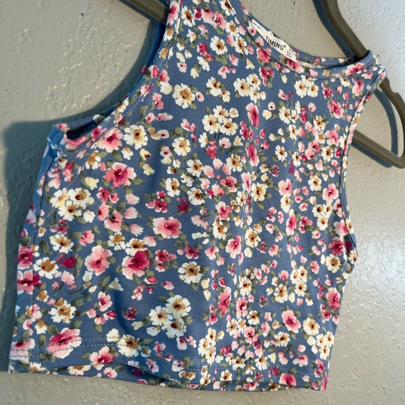 Timing Blue and White Fitted Crop Tank Top Floral Print SZ S Mini Cut Out - Picture 3 of 11